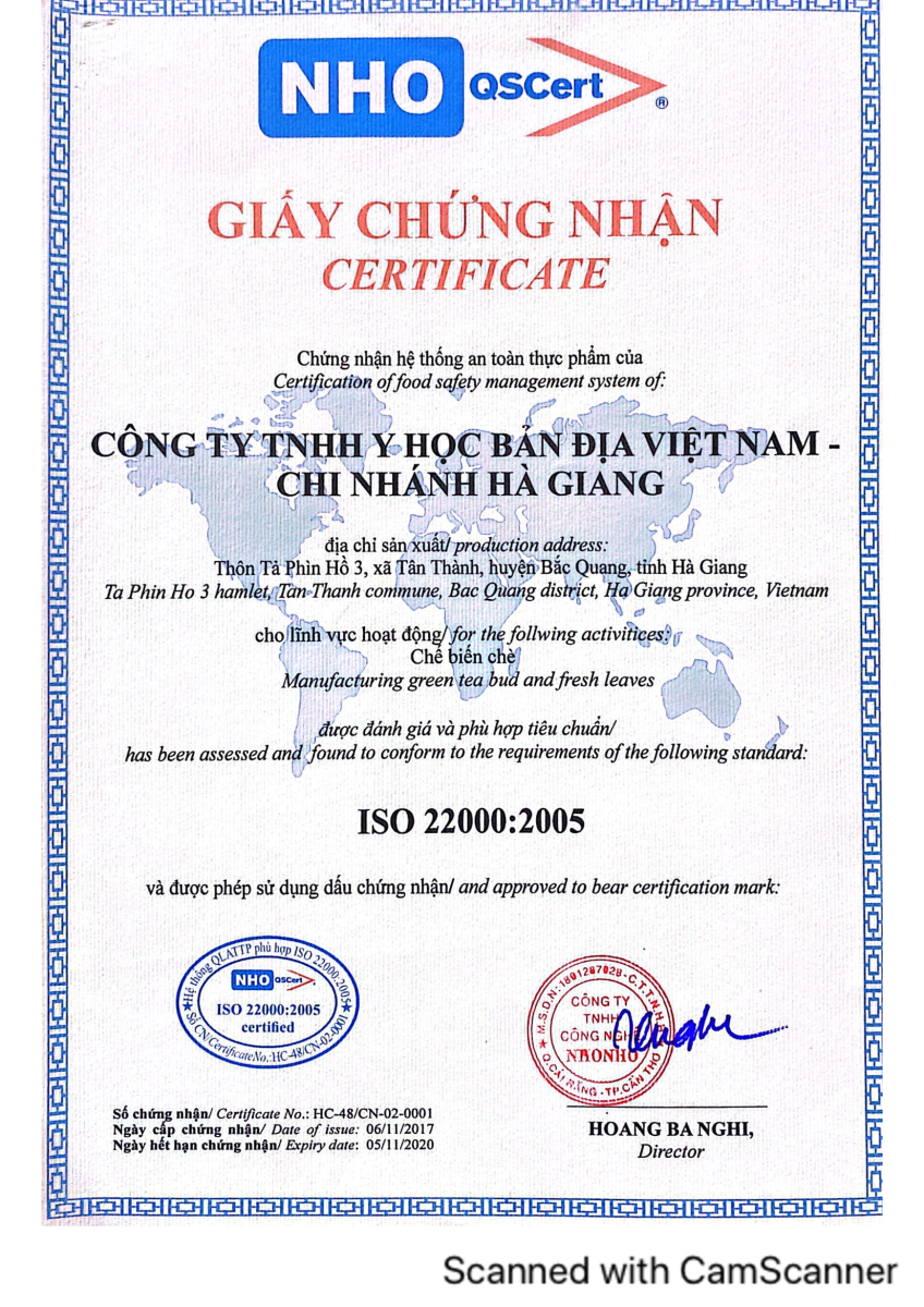 Tiêu chuẩn IOS 22000:2005 Trà Shan Tuyết